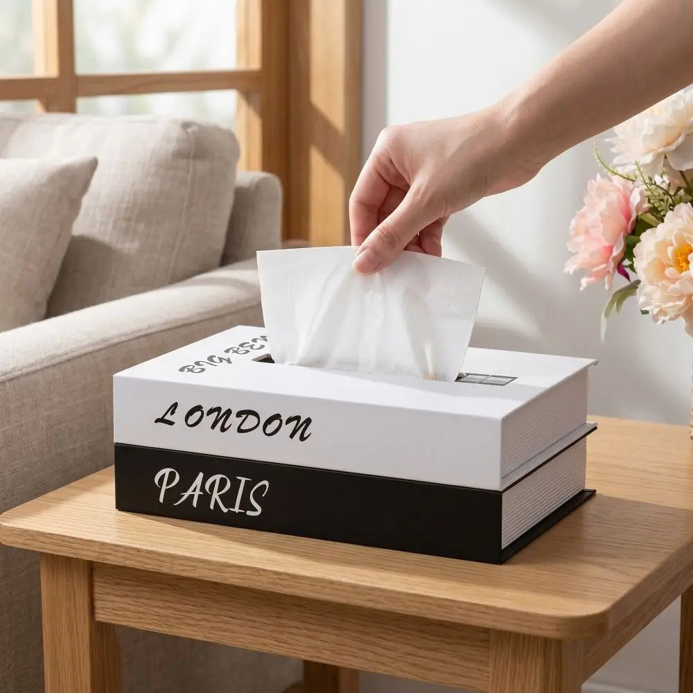 Retro Luxury Book Style Tissue Box Ornaments Decoration Storage Box Double Layer Container Napkin Holder Case Table Decoration Vue