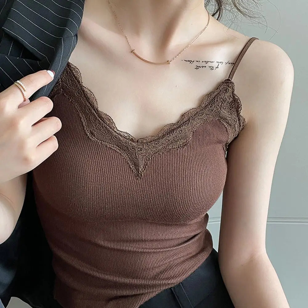 Fashion Breathable Lace Camisole Strap Bra Solid Crop Sexy Wire-free