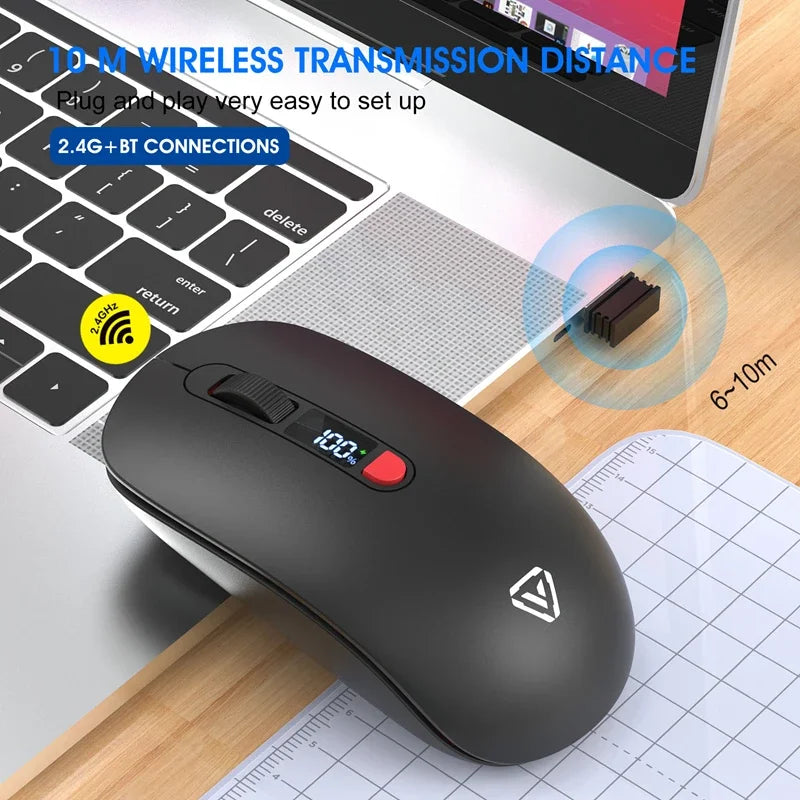 Lenovo Wireless Mouse Bluetooth 2.4G With Smart Display Silent Portable Silent Click Mouse Rechargeable Office Computers Laptops Vue
