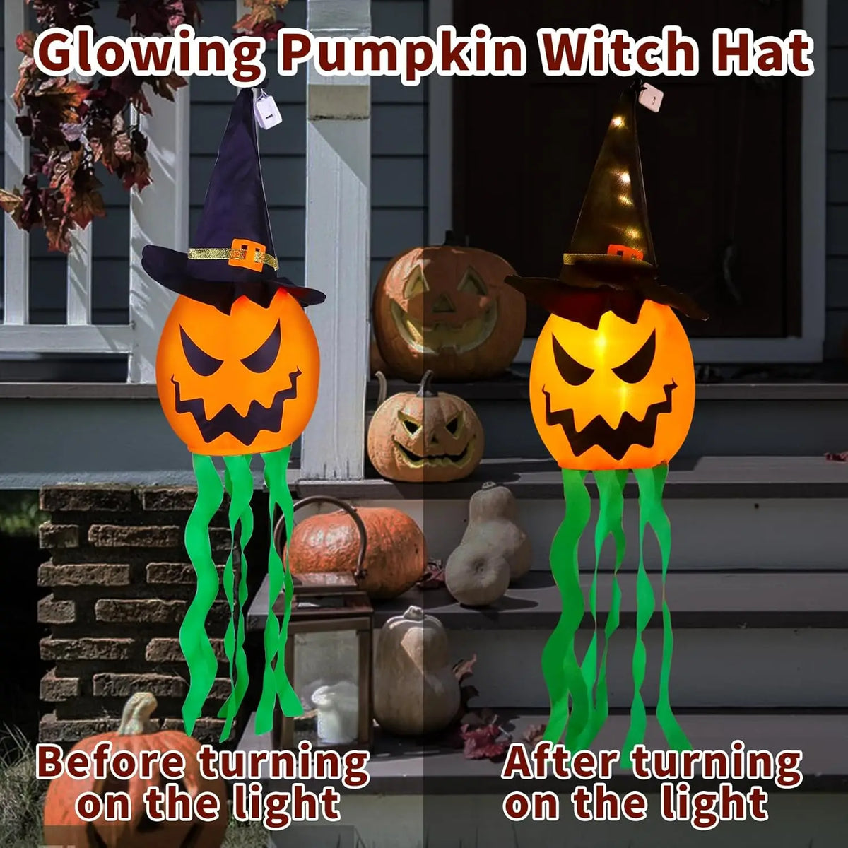 1-10PCS Haunted House Wizard Hat Ghost LED Glow Hanging Ornament for Halloween Party Room Decor Spooky Atmosphere Flashing Light Vue