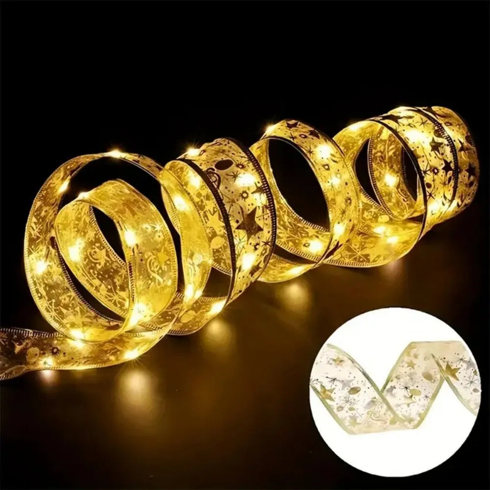 1PC 5M/10M Christmas battery box gold ribbon light string,excluding battery,used for Christmas tree,balcony,gift box decoration Vue