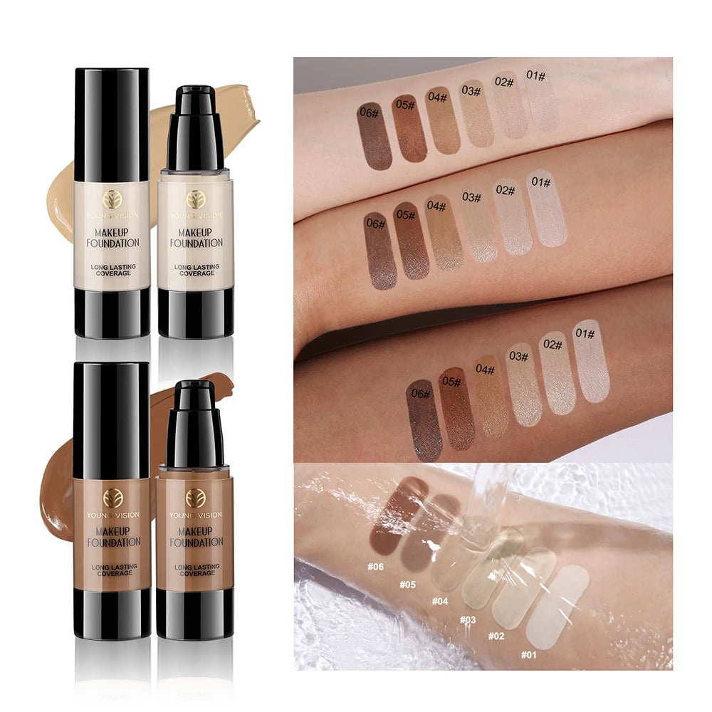 Long-Lasting Waterproof Liquid Foundation with Oil Control & Moisturizing, High Coverage Sweat-Resistant Concealer for Women, Vue