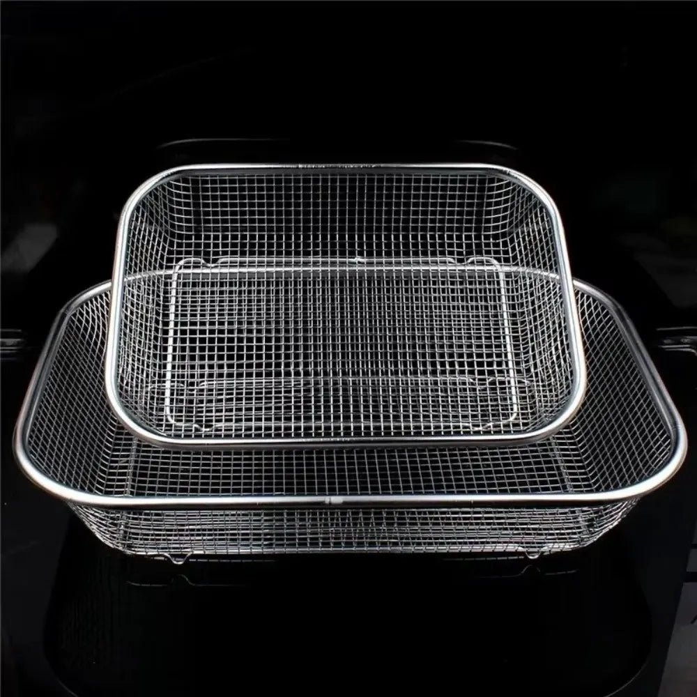 Stainless Steel Mesh Drain Basket Anti-rust Thickened Vegetable Washing Basin Mesh Filtering Rectangle Wash Basket Kitchen Use Vue