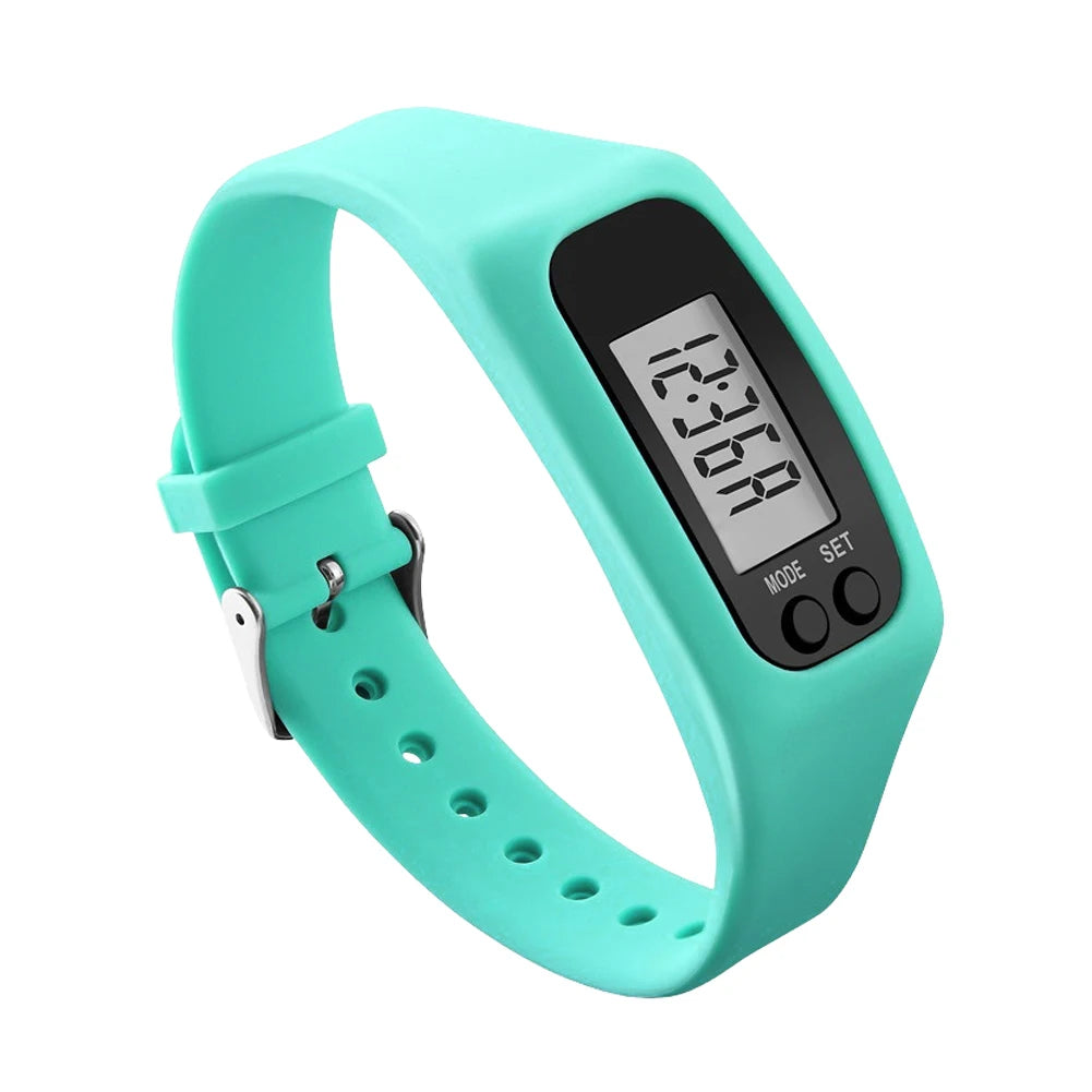 LED Pedometer Bracelet Wrist Calorie Counter Multi-Function Walking Running Pedometer Silicone Step Tracker for Outdoor Sports Vue Mint Green