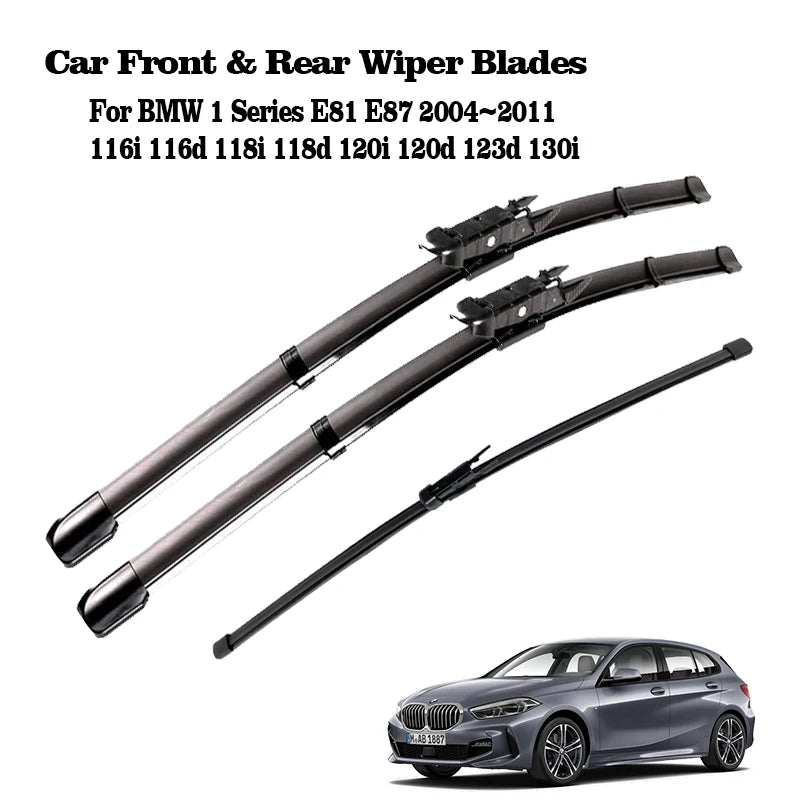 Set For BMW 1 Series 116i 116d 118i 118d 120i 120d 123d 130i E81 E87 2004~2011 Car Front Rear Wiper Blades Windshield Windscreen Vue 1 Pair 3pcs LHD
