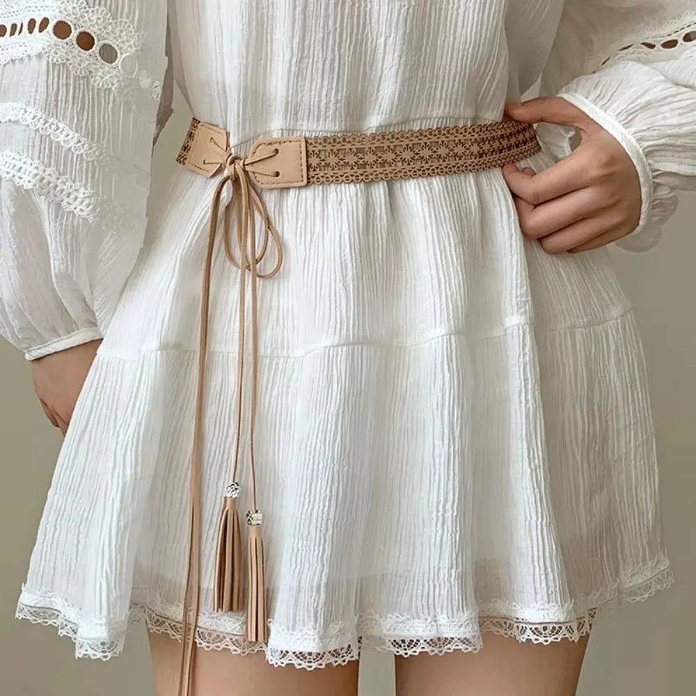 Retro Bohemian Long Tassel Braided Belt Rope Knotted Hollow Pattern