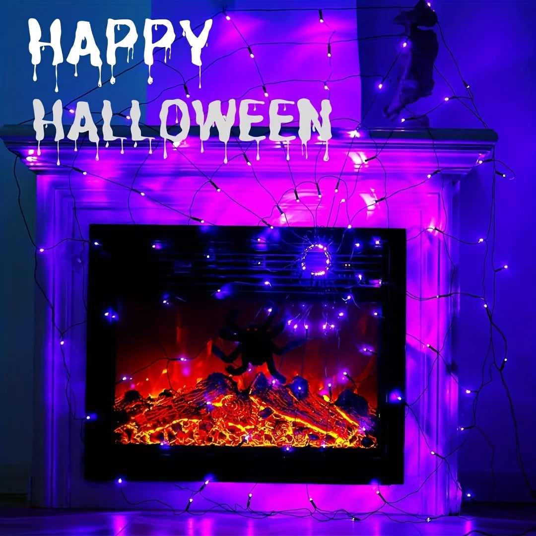 Halloween Haunted House Layout Spider Web LED Light Battery Operated Indoor Outdoor Wall Ghost Festival Home Party Decor Light Vue