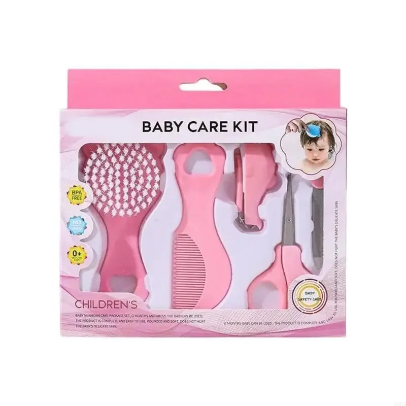 Baby Care Essential Kit Bristle Soft Infant Comb 5 Piece Grooming Set Cartoon Design Gentle Hair Brush Safe Vue B308 Pink
