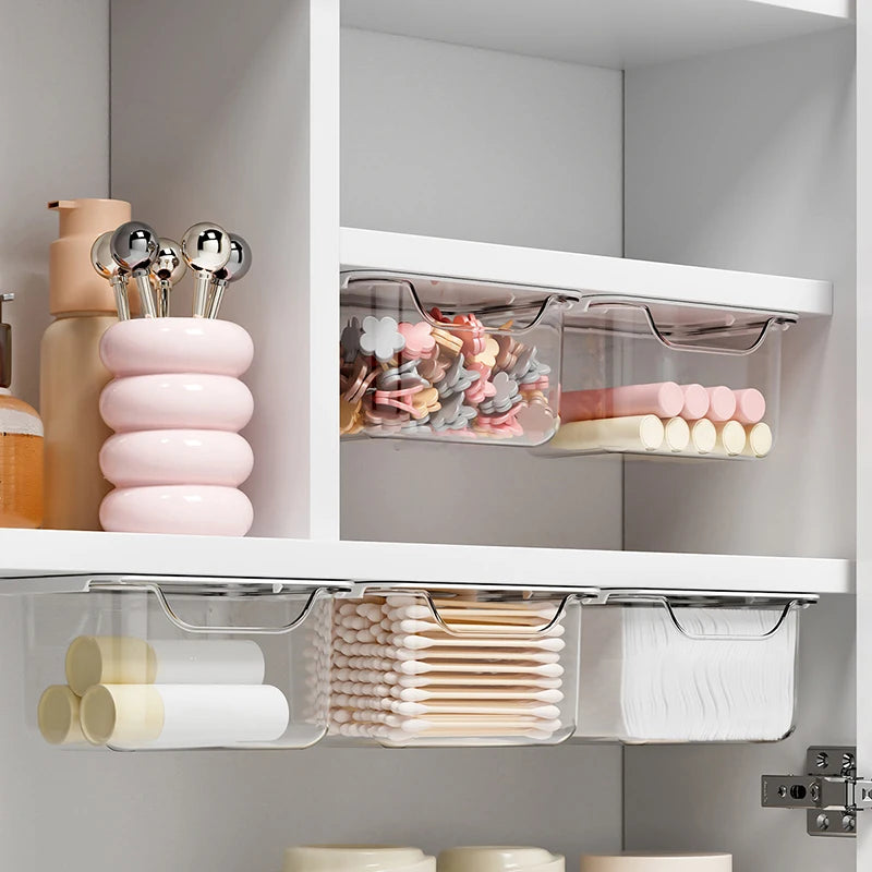 1PCS Drawer Style Storage Box Under The Mirror Cabinet Transparent Bathroom Cotton Stick Makeup Cotton Bathroom Pull-Out Storage Vue