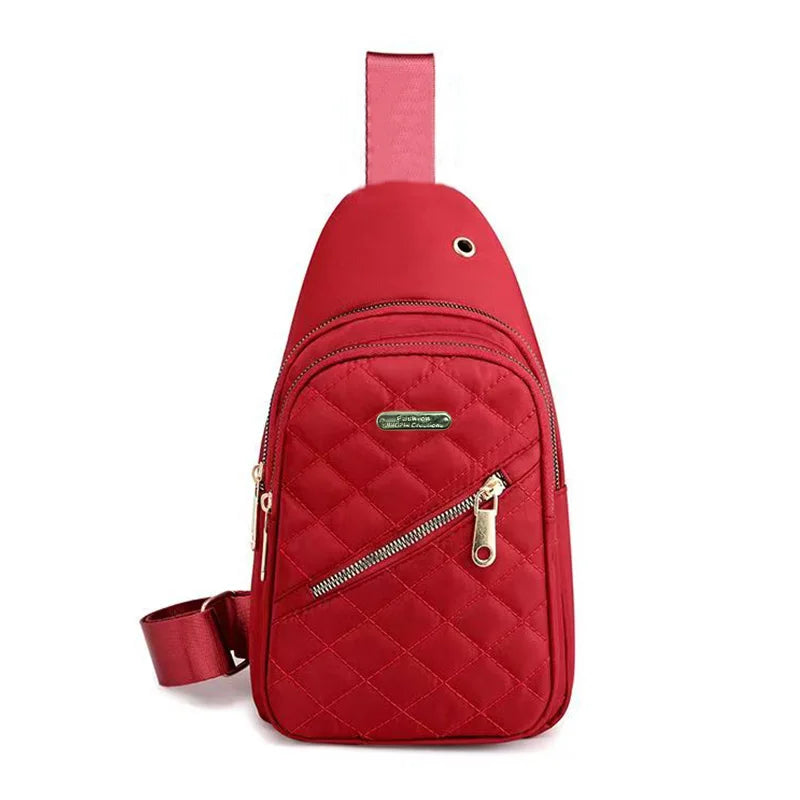 Neutral Backpack Men Women Multiple Slanted Fabric Nylon Material Vue BJ5012 red