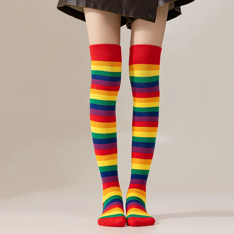 1-10Pairs Multicolor Stripe Over Knee Socks for Women Halloween Party Cosplay Performance Thigh High Long Leg Stockings Stretchy Vue