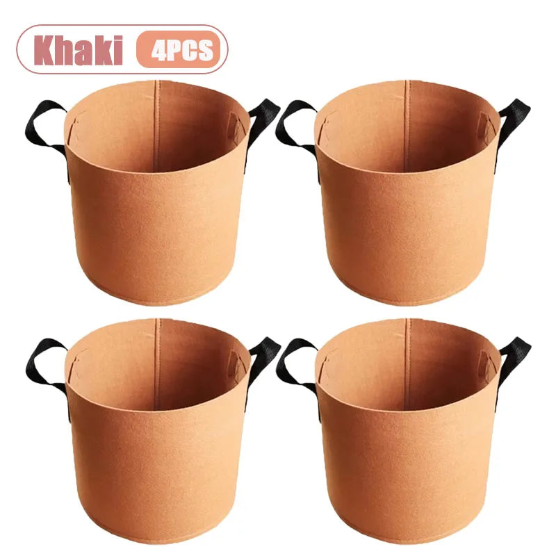 1-4PCS Felt Grow Bag Thickened Nonwoven Plant Pot for Bonsai Garden Balcony Vegetable Flower Aeration Container Vue Khaki-4PCS 12Gallon