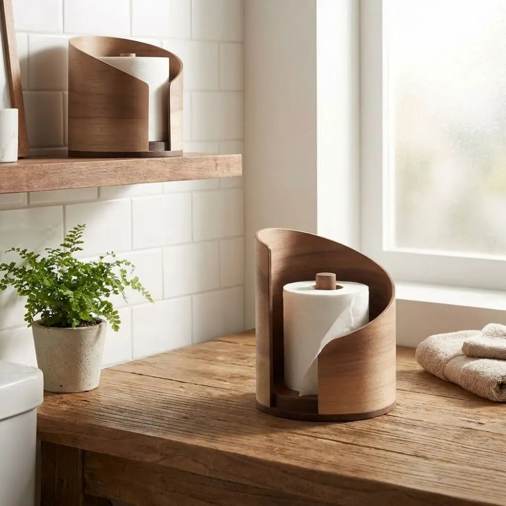 Large Capacity Wooden Paper Towel Holder Natural Wood Stable Paper Roll Rack Anti Slip Base Minimalist Retro Napkin Holder Vue