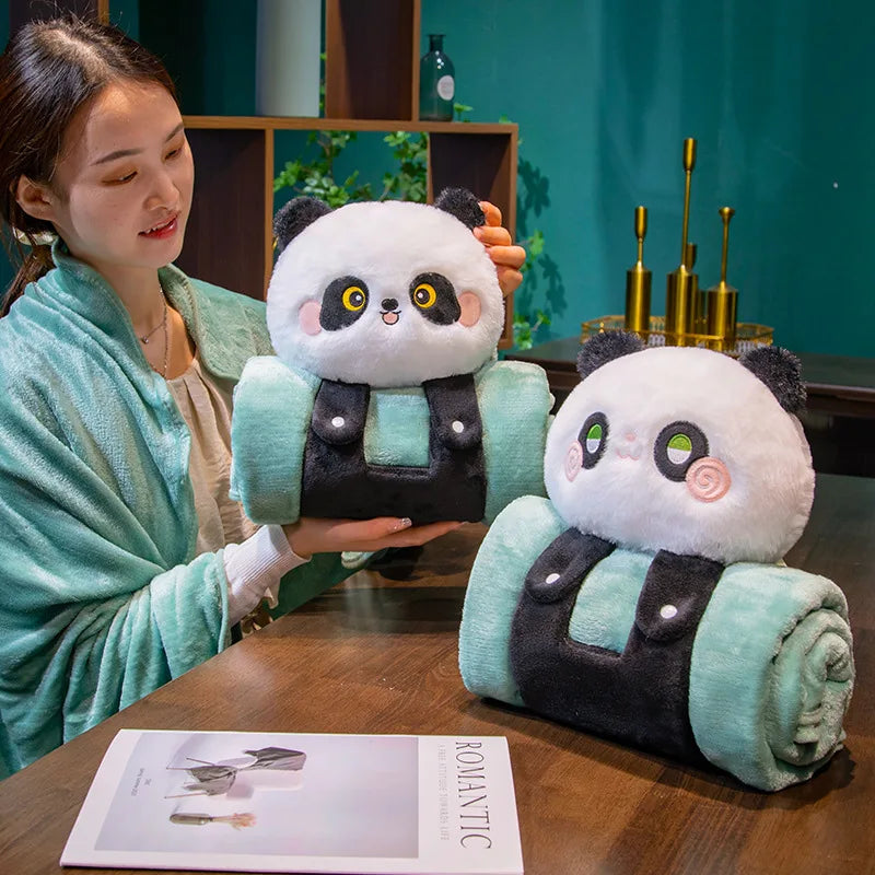 2 in 1 Capybara Panda Pillow Blanket Plush Roll,Kawaii Stuffed Pillow Warm Lap Throw for Office Nap Soft Gift for Girls Kids Vue