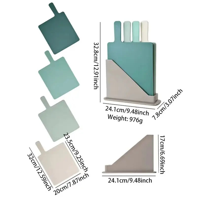 ABKW-4PCS Kitchen Sorting Cutting Board With Drain Storage Rack,Vegetable & Complementary Food Cutting Boards For Home Use Vue