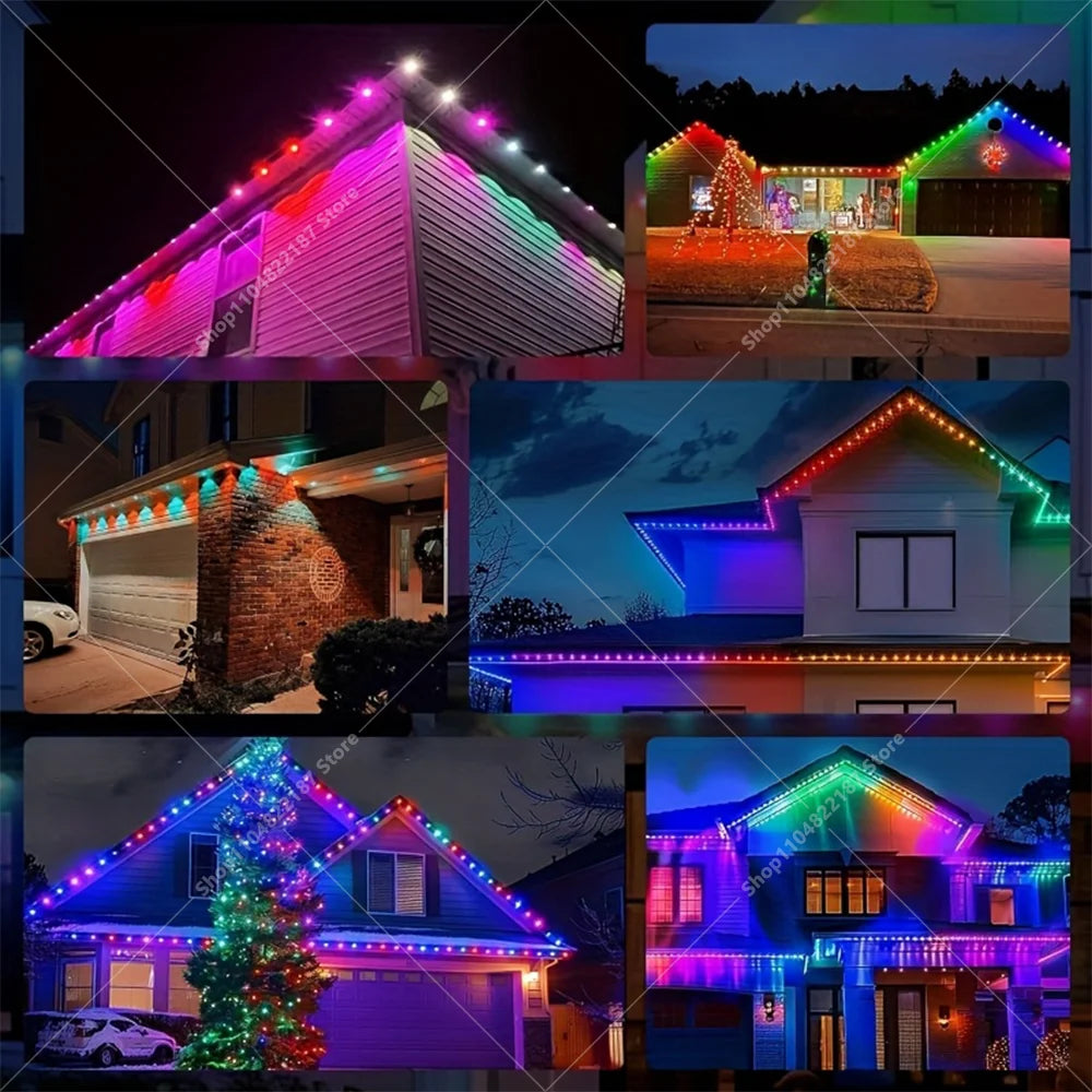 300FT 180LED Permanent Eaves LED Lights Outdoor Waterproof RGB String Lights DIY Scene Christmas Birthday Holiday Party Lighting Vue
