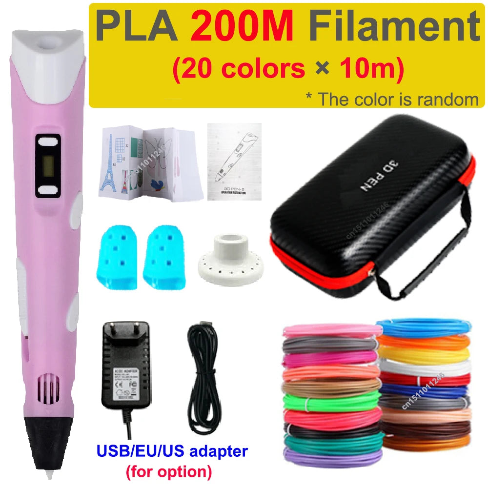 3D Printing Pen Children 3D Pen DIY Drawing Pens PLA Filament Birthday Christmas Boys Girls Gift For Kids With Travel Case Vue