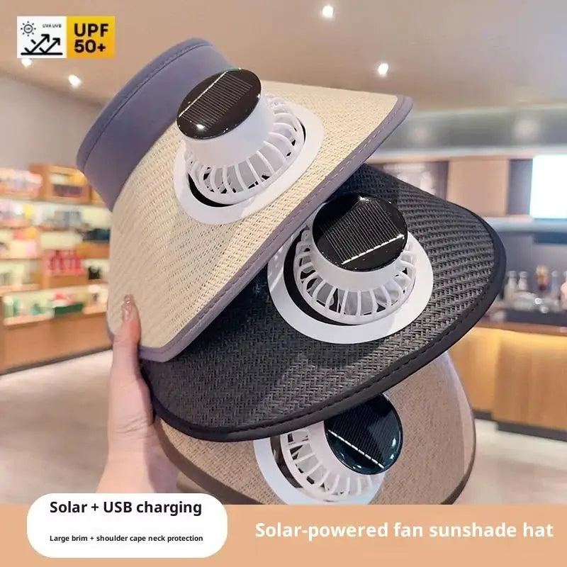 UV Protection Solar-powered Fan Hat Large Brim Adjustable Fishing