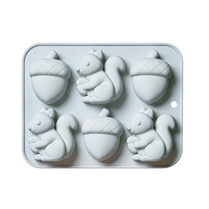 6-hole Squirrel Oak Cake Silicone Molds Autumn Harvest Festival Ice Vue Blue