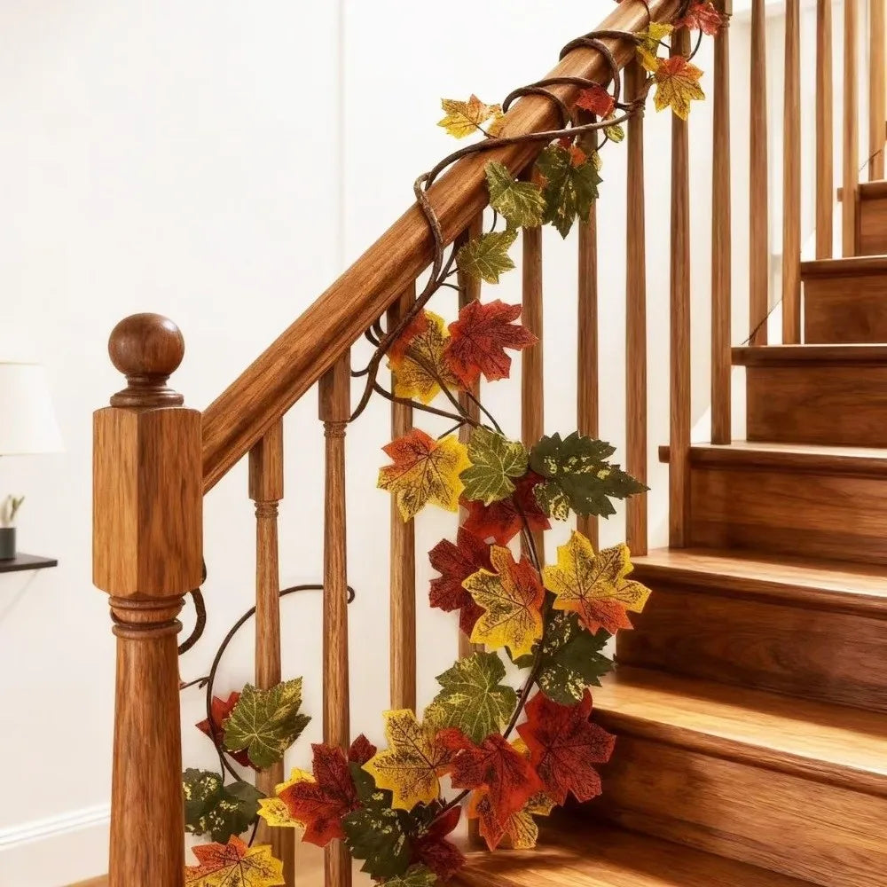 2 Meters Artificial Maple Leaf Garland Hanging Vine DIY Craft Fall Foliage Garland Floral Plants Flexible Fall Atmosphere Prop Vue