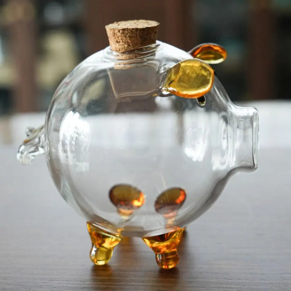 Transparent Cartoon Piggy Money Bank Handmade Multi-purpose Glass Money Jar Practical Visible Golden Beans Container Home Decor Vue