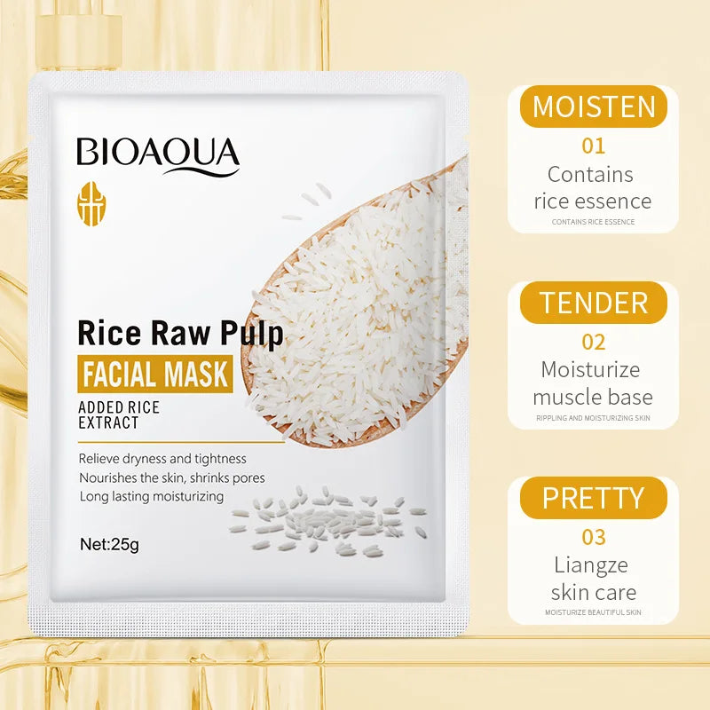 10 Pieces of Rice Puree Facial Mask, Moisturizing, Firming and Hydrating, Korean-Style Skin Care Mask Sheet Vue
