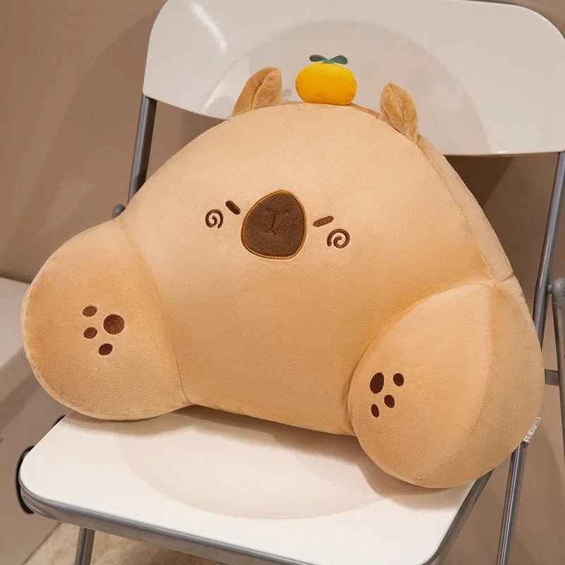 Capybara Lumbar Pillow Plush Cute Orange Fruit Top Soft Cotton Doll Cushion For Sofa Bed Office Desk Cozy Home Decor For Kids Vue