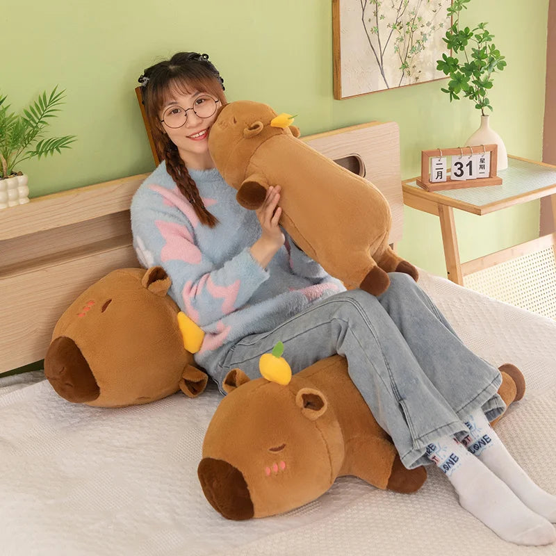 60-100CM Creative Giant Persimmon Lying Capybara Plush Toys Soft Stuffed Animal Baby Sleeping Pillow Sofa Cushion for Kids Gifts Vue