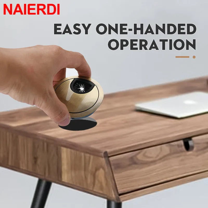 NAIERDI 50/53/60/80mm Cable Hole Cover Zinc Alloy Round Table Wire Hole Covers Outlet Port Computer Desk Grommet Line Holder Vue