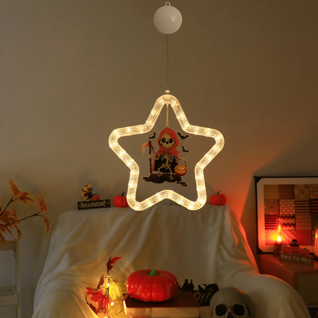 Warm White Star Shaped Halloween Window LED Light, Suction Cup Decor Lamp for Indoor Wall Home Halloween Party Decoration Vue