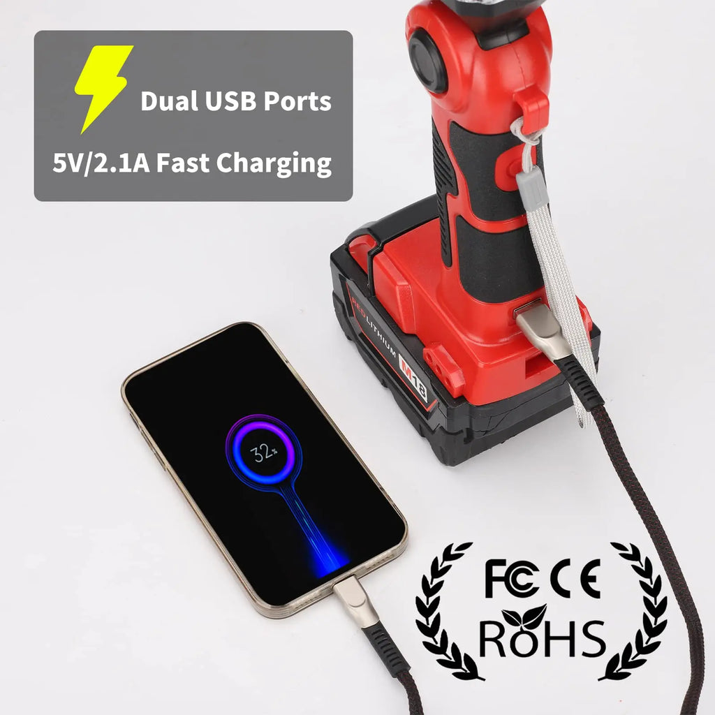 Portable Camping Light Outdoor Flashlight for Milwaukee 18V Battery Rechargeable LED Work Light for Workplace Emergency Lighting Vue
