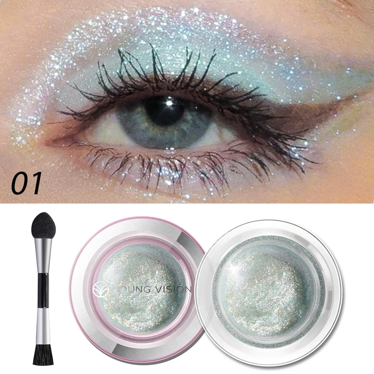 1pcs highlighter liquid eye shadow, waterproof, non-greasy, long-lasting highlight & smoky eye shadow with makeup brush, Vue 19902-01