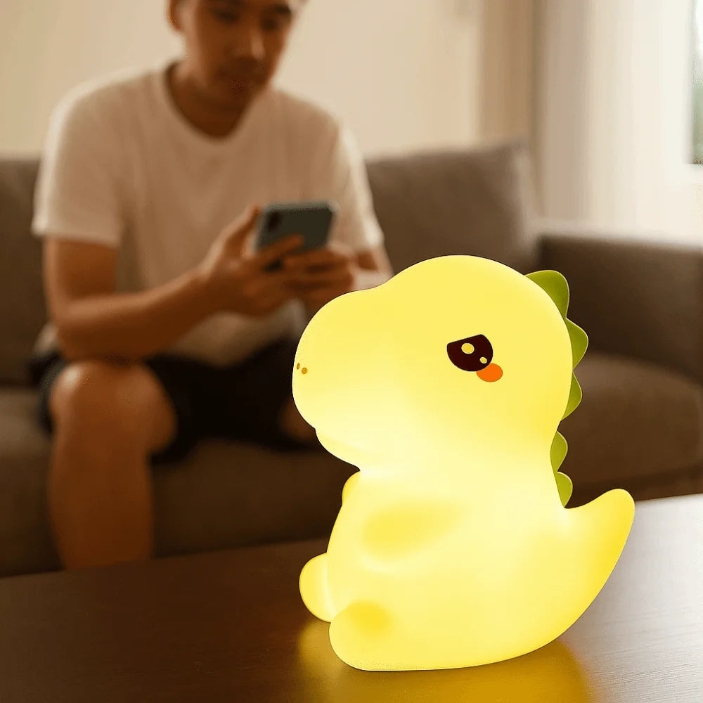 Warm Light Dinosaur Shape Silicone Night Light USB Charging Soft LED Night Lamp Cartoon Rechargeable Dimmable Lamp Bedside Vue
