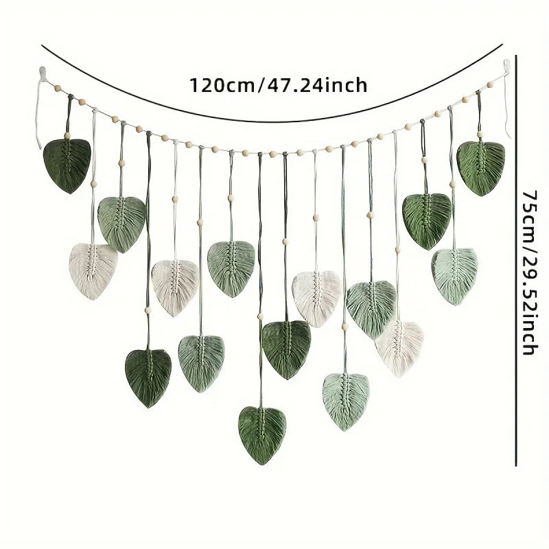 Bohemian Macrame Feather Wall Hanging Leaf Design Modern Boho Cozy For Bedroom Living Room Home Decor Gift For Women Teens Vue A1
