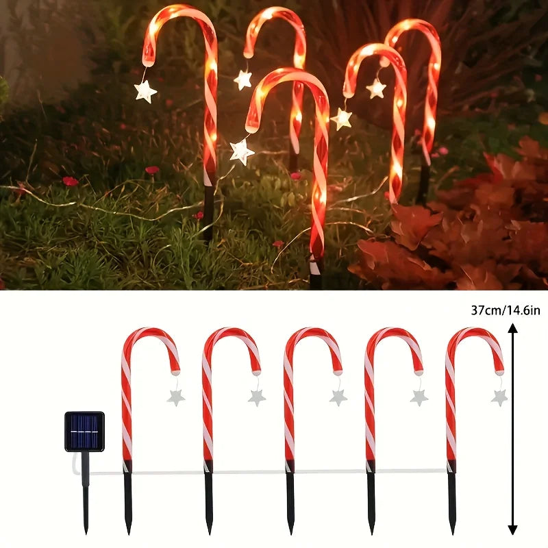 LED Light Up Candy Cane Garden Stake Lights, Waterproof Christmas Path Lights for Driveway Courtyard New Year Festive Decoration Vue