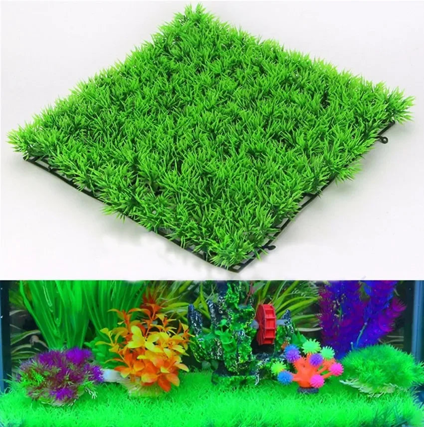 2pcs rtificial Grass Lawn Aquarium Fish Tank Decoration Synthetic Turf Rug Terrarium Landscape Fake Grass Patch Plant acuario Vue