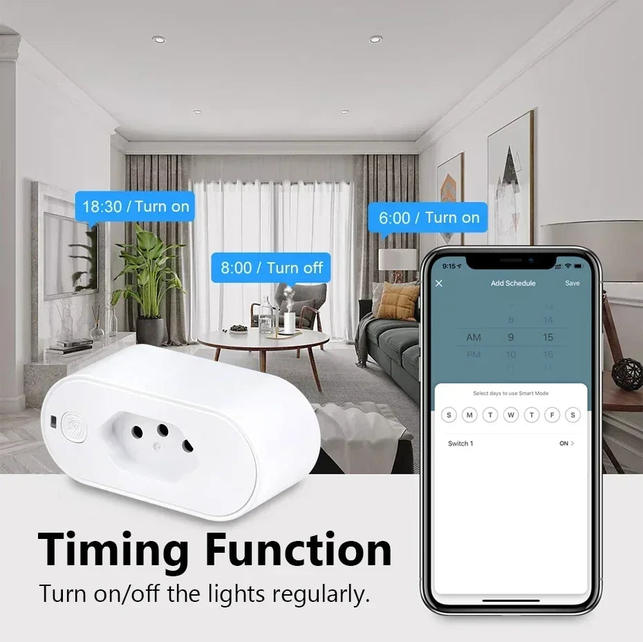 16A Brazil WiFi Smart Socket Smart Life APP Real-Time Power Monitor Timer Wireless Remote & Voice Control Work With Alexa Google Vue