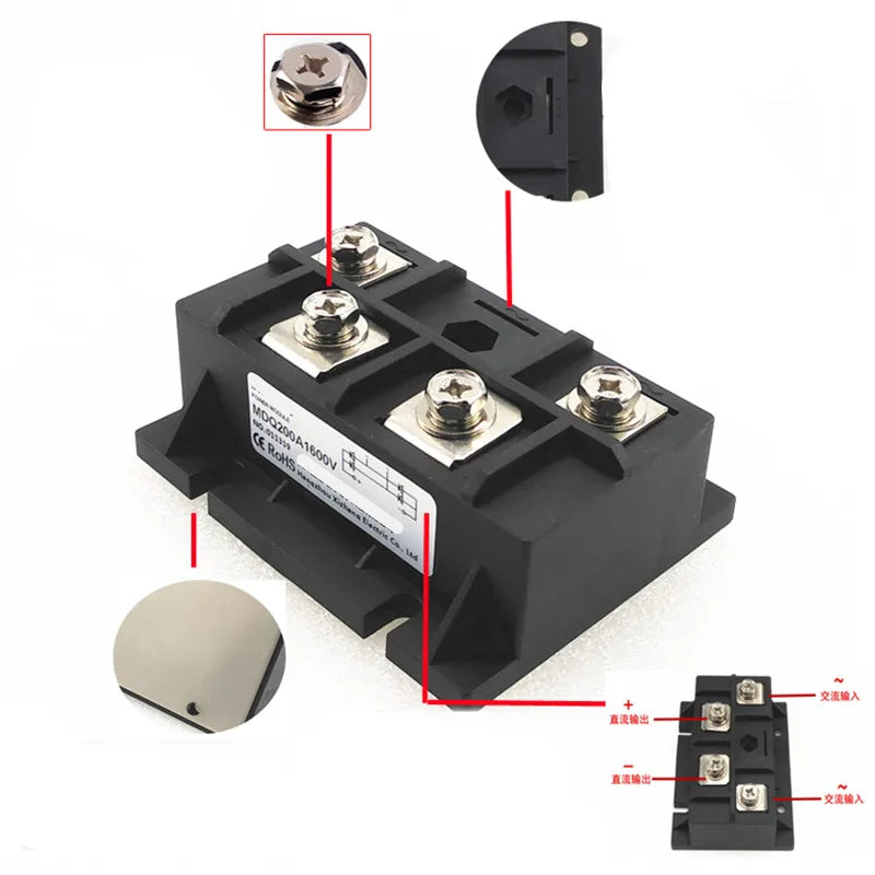 MDQ200A1600V single-phase rectifier bridge MDQ200-16 frequency converter MDQ 200A 600V 800V 1000V 1200V 1800V DC power supply Vue
