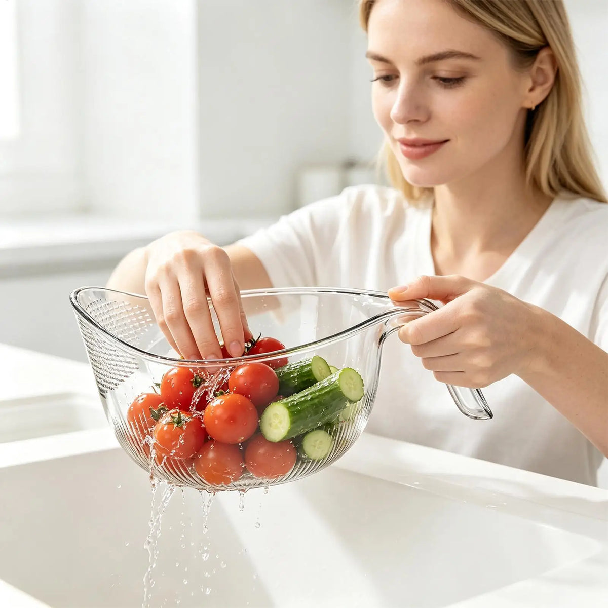 Multifunctional Fruit Rinser Colander with Strainer Rice Drainer Strainer for Rinsing Vegetables Grains Beans Meal Prep Picnic Vue