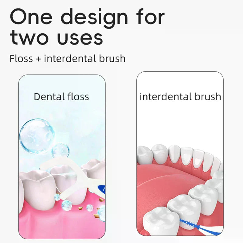 2-In-1 Multifunctional Dental Floss Stick High Elasticity Dental Floss Comfortable Soft Silicone Interdental Brush Oral Care Vue