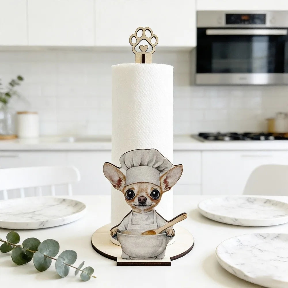 Desktop Decoration Adorable Tissue Holder Kitten Bow Kitchen Towel Rack Chihuahua Cat Roll Paper Standing Rack For Kitchen Vue