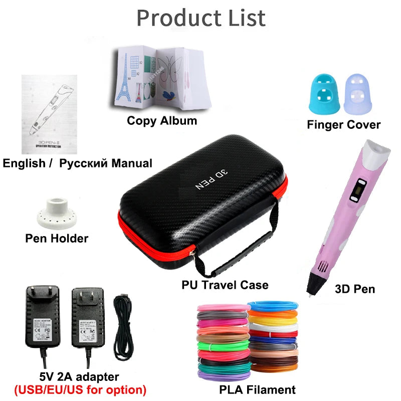 3D Printing Pen Children 3D Pen DIY Drawing Pens PLA Filament Birthday Christmas Boys Girls Gift For Kids With Travel Case Vue