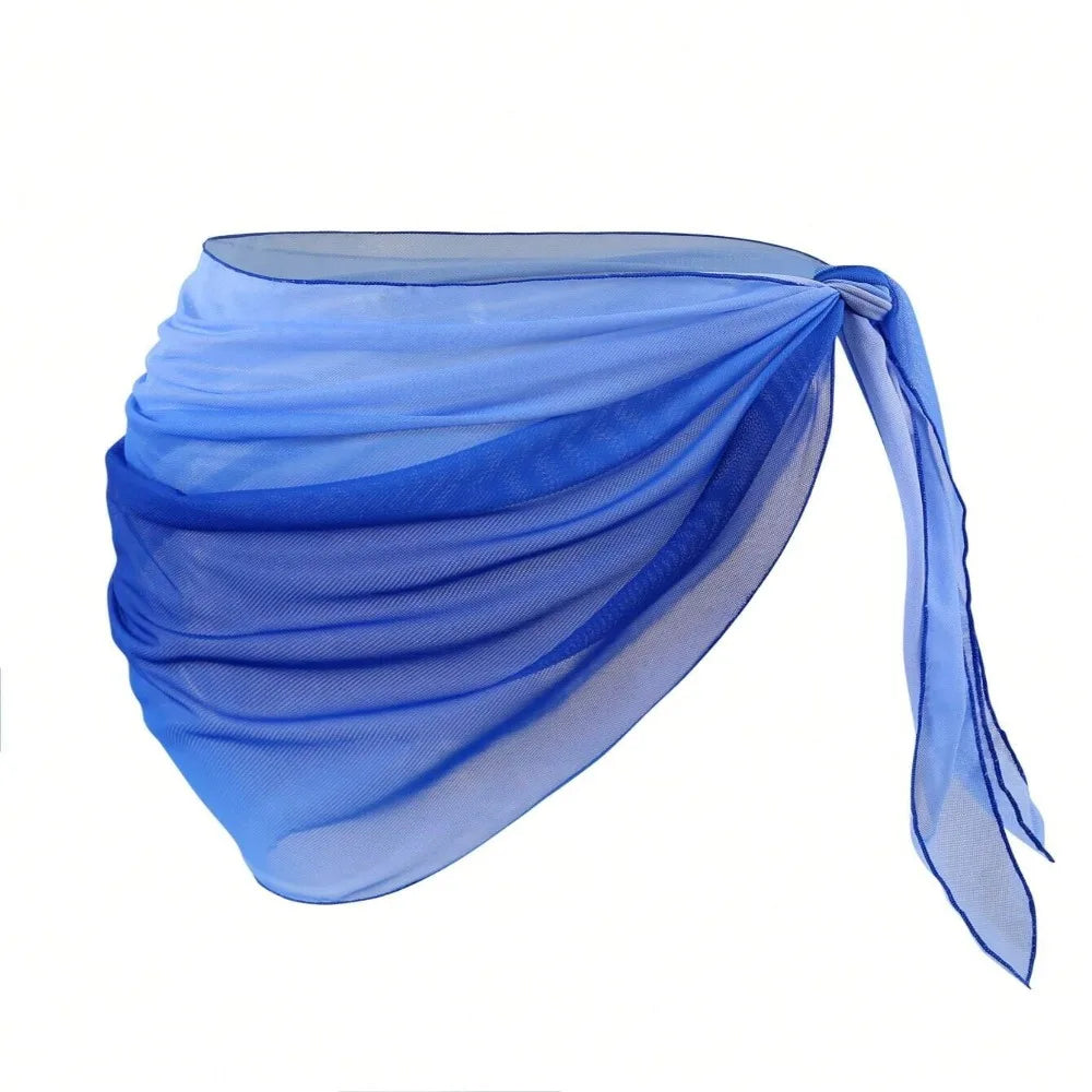 Chiffon Material Beach Dress Short Length Sheer Fabric Sarongs Vue Light Blue One Size