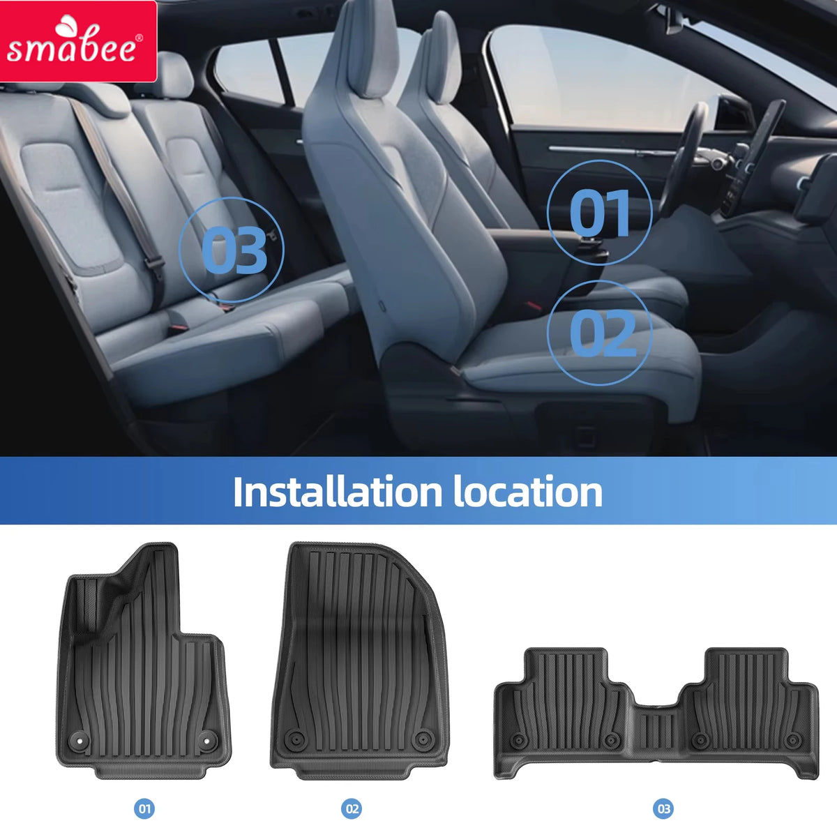 Smabee Left Drive for Volvo EX30 2024 2025 Car Floor Mats Cargo Liner Trunk Pad TPE 3D Foot Mat Waterproof Odorless Tray BLACK Vue