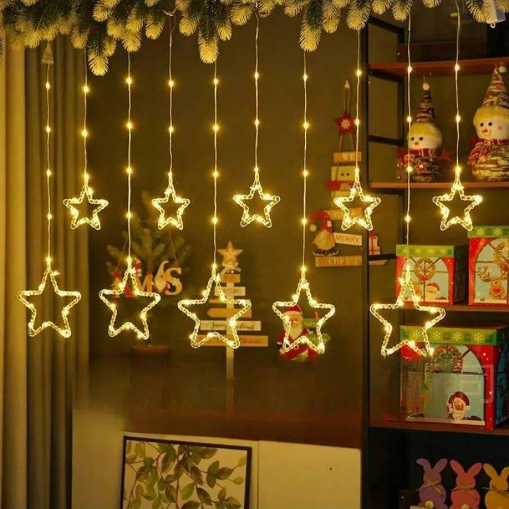 1PC 3M Star Curtain Light Christmas Ramadan Atmosphere Decorative Light USB Eight Modes Romantic Creative Luminous Light String Vue Warm white 1PC 3M