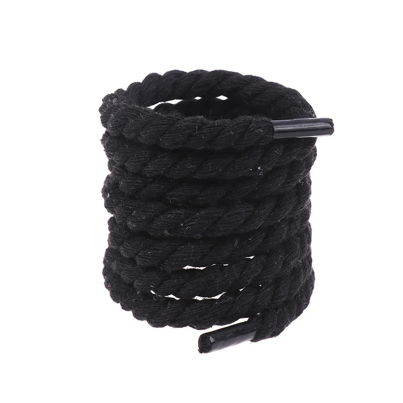 2Pcs Round Thick Rope Laces Polyester Cotton High Quality Solid Color Laces 0.8cm120cm Width 5Colors Bold Shoelaces Vue Black