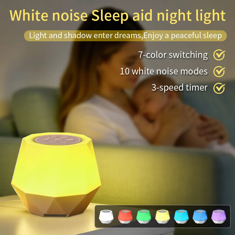 Rechargeable White Noise function Night Light 7 Colors Baby Sleep Soother 10 Nature Sounds Timer Nursery Bedside Lamp Kids Gift Vue