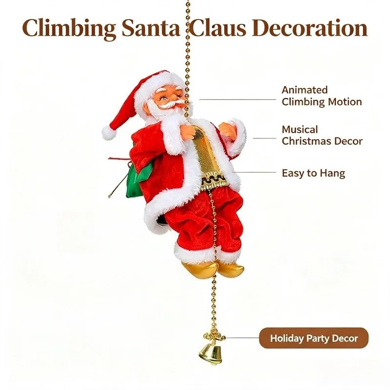 Animated Santa Claus Decoration, Electric Climbing Christmas Figure with Music Function for Home Holiday Decor Vue