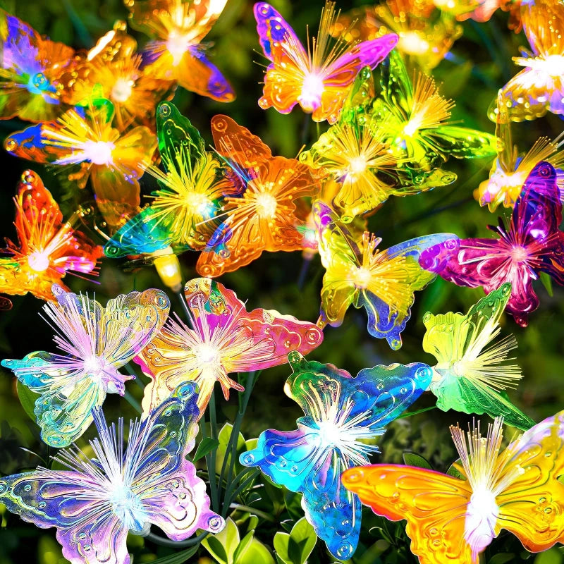 6LEDs Solar-Powered Butterfly Fiber Optic Light - Waterproof Rechargeable Outdoor Garden Decor for Lawn, Yard, and Landscape Vue