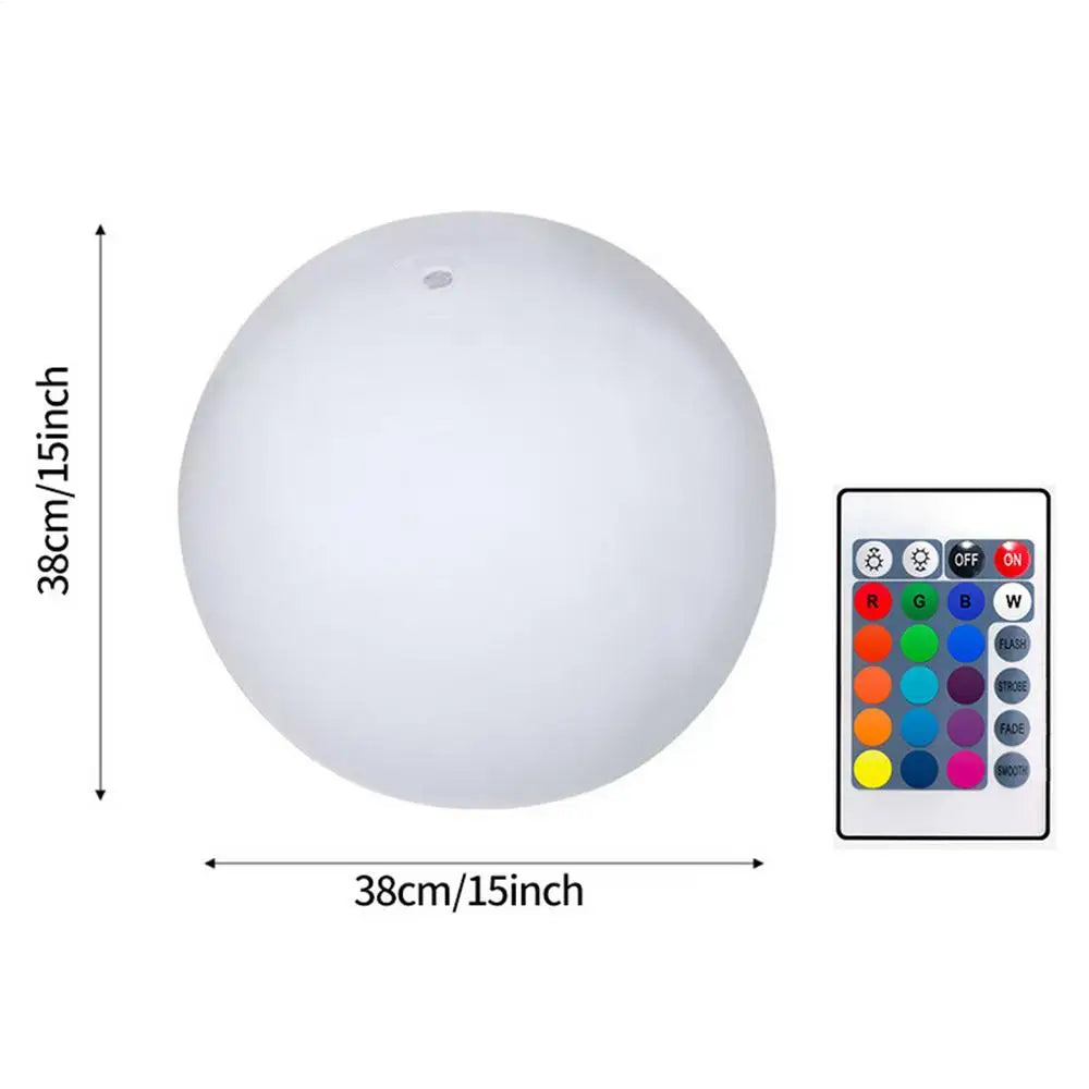 16 Color LED Beach Ball, 4 Adjustable Light Modes Inflatable Glow Ball, Flashing Swimming Pool Toy for Kids Adults Party Vue A